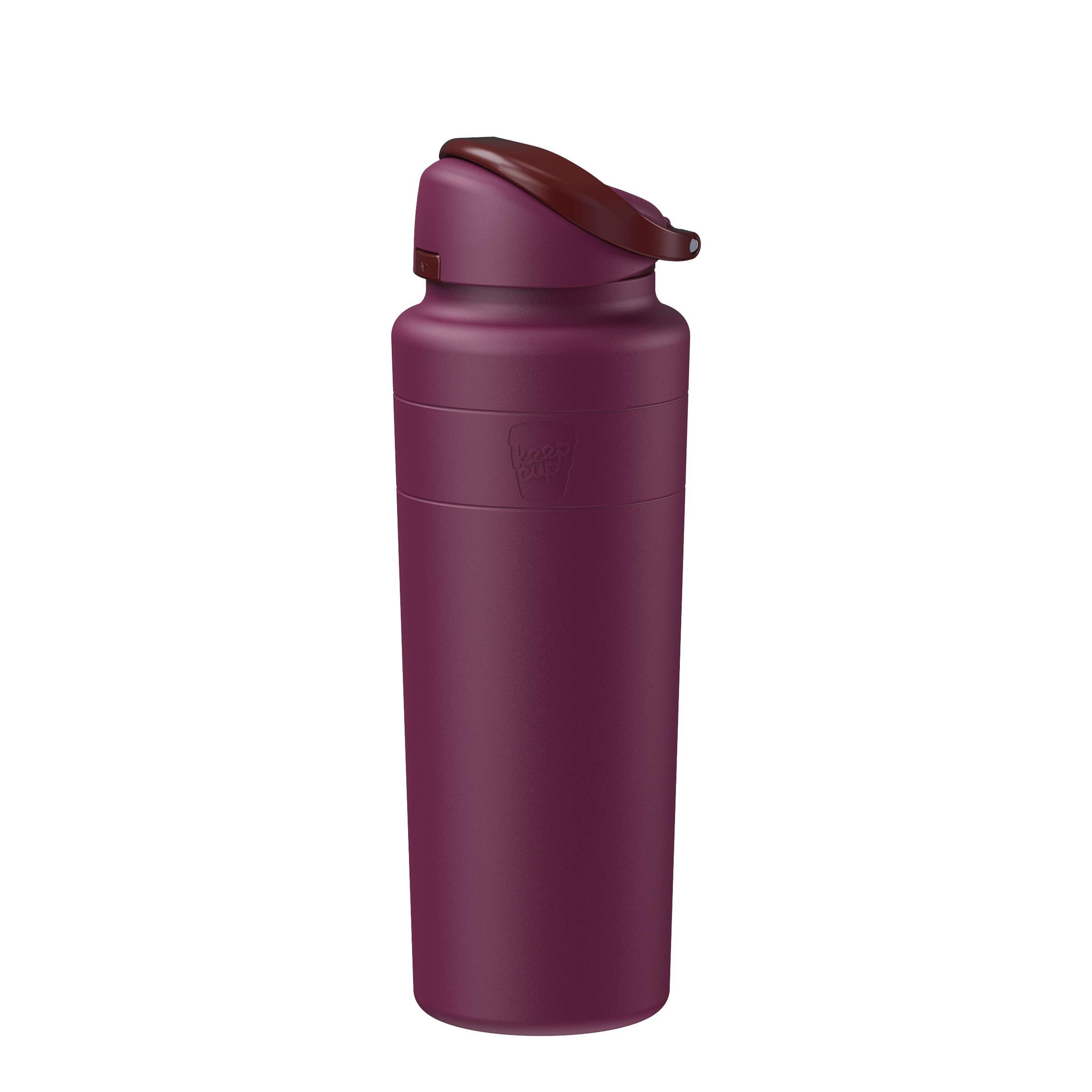 KeepCup Ora Bottle 24oz in Mulberry, a deep plum-colored insulated stainless steel water bottle with flip-top lid, shown at a slight angle against a white background.