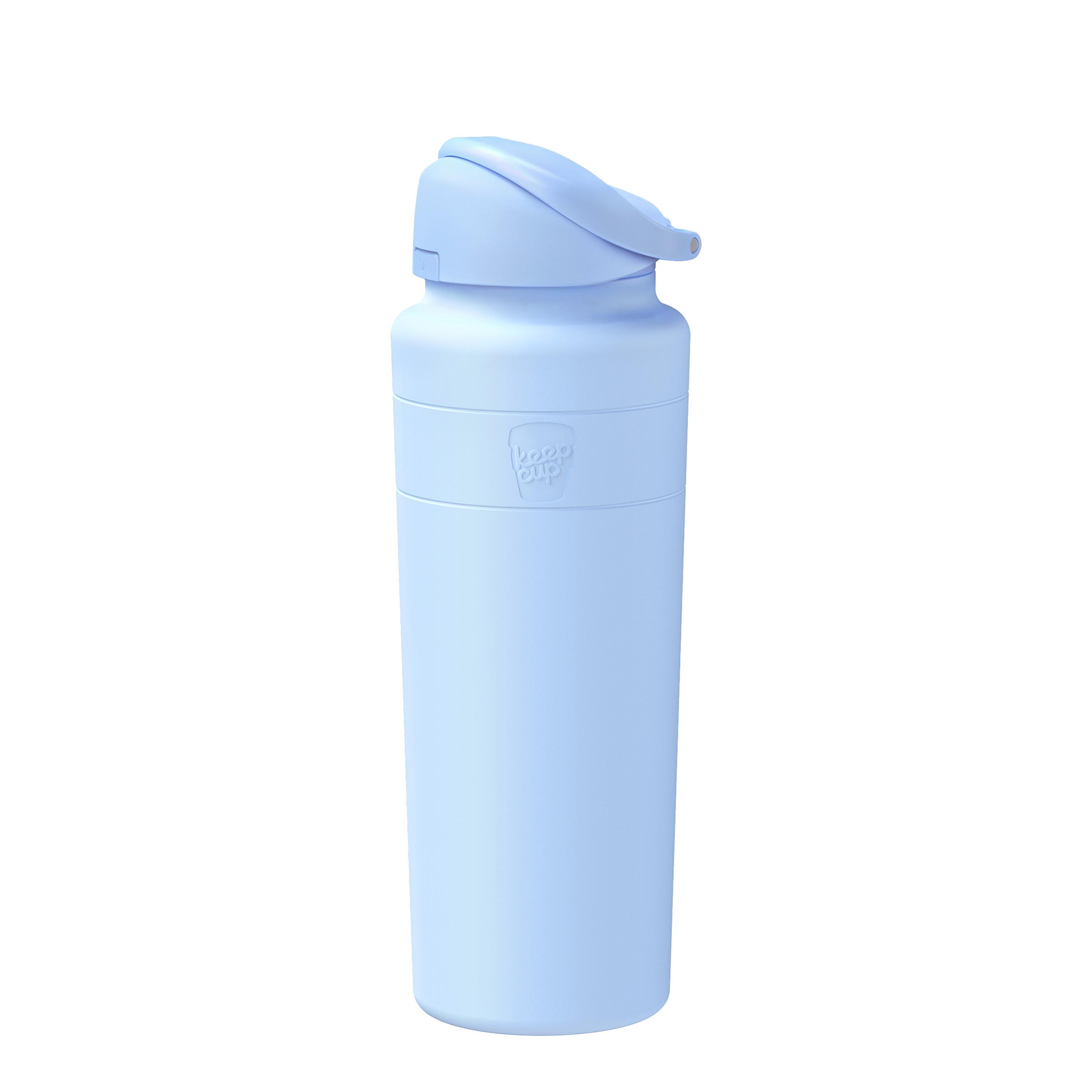 KeepCup Ora Bottle 24oz in Orchid, a light purple reusable water bottle with flip-top lid and embossed logo, shown upright against a white background.