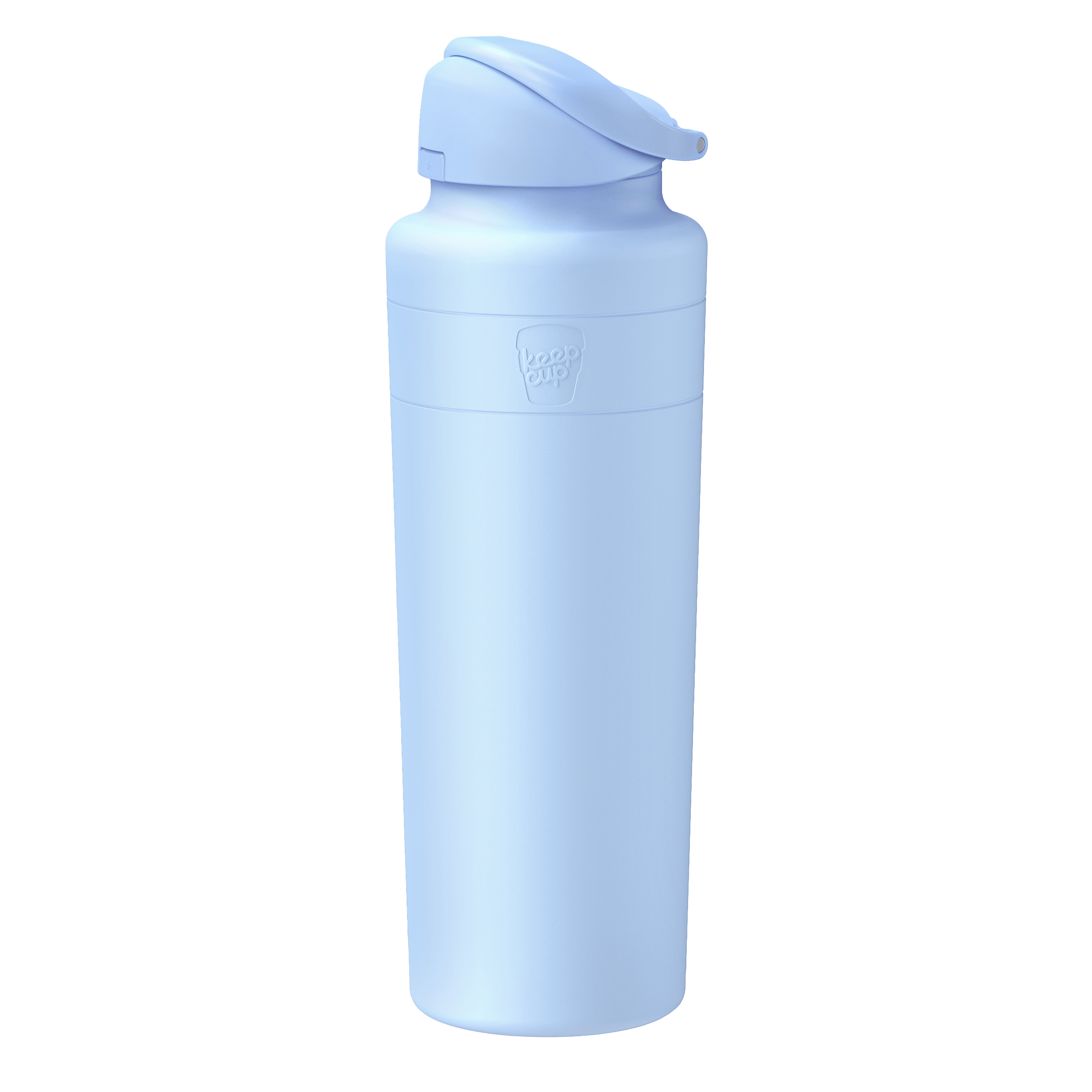 KeepCup Ora Bottle 32oz in Orchid, a light blue reusable water bottle with flip-top lid, shown at a slight angle against a white background.