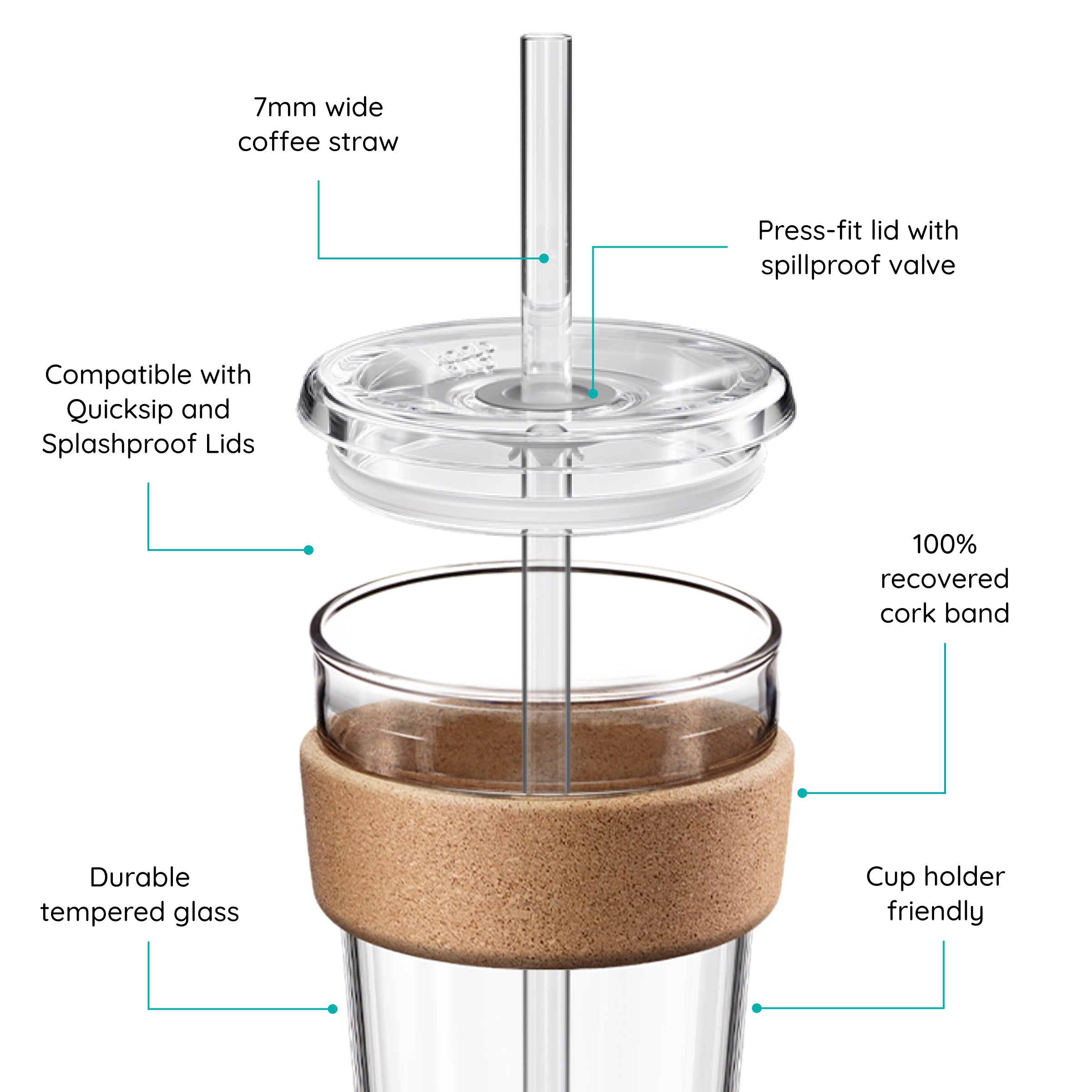 Cold Cup with Cork Band with features labelled on a white background