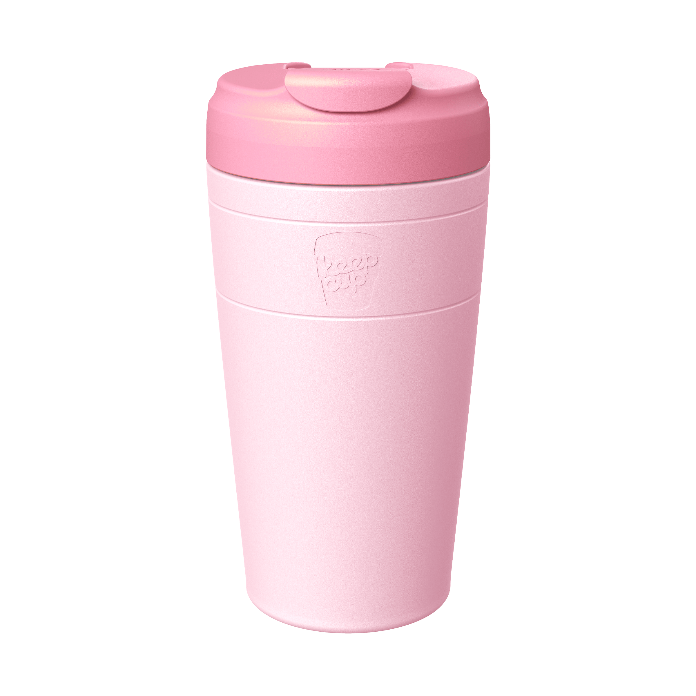 KeepCup Commuter L 16oz in Pashmak Pink, shown in a front-facing product shot against a white background, featuring a pashmak insulated cup with a peony lid and flip-top sipper.