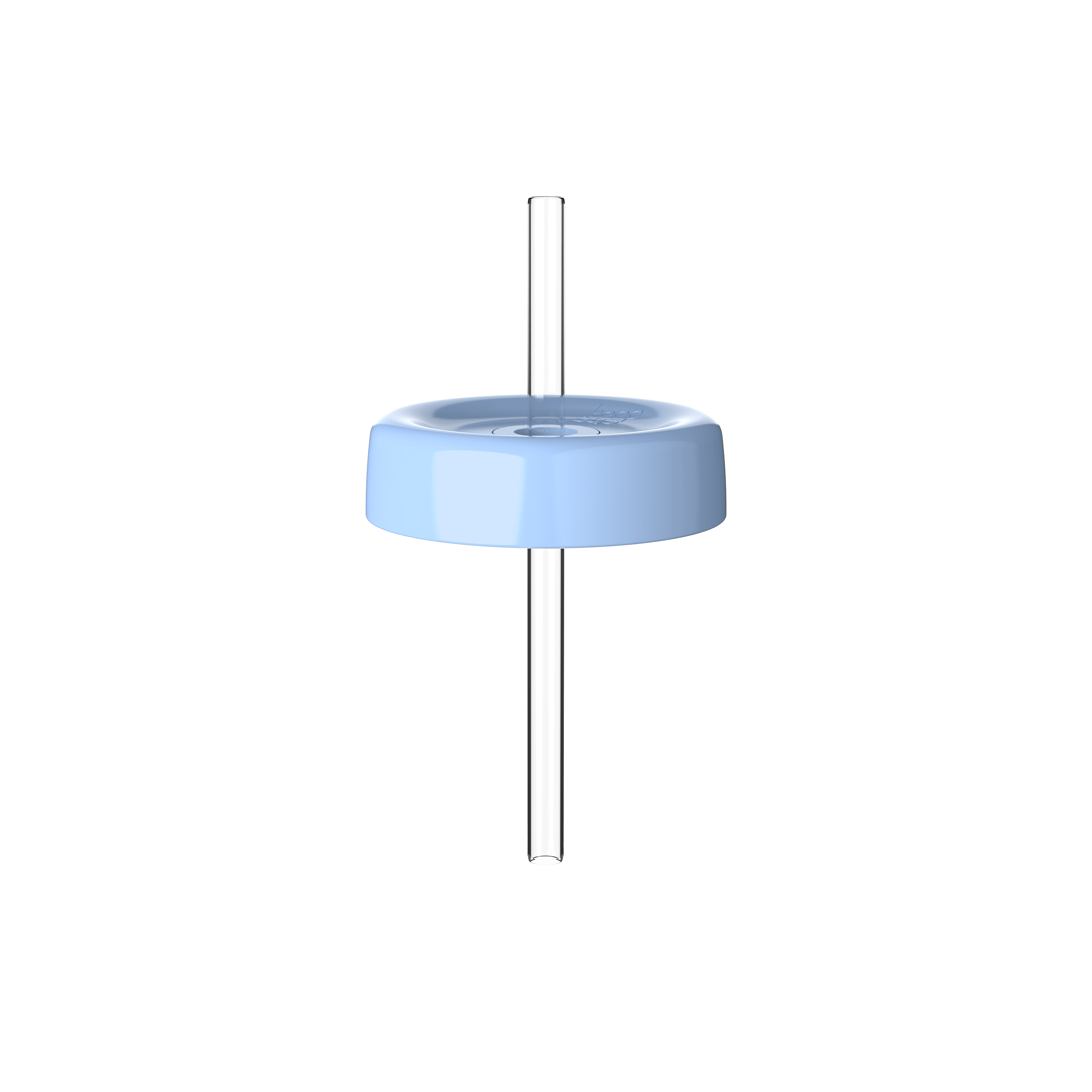 KeepCup Commuter Coffee Straw Lid in Orchid for M 12oz size, shown from a straight-on angle featuring a light blue circular lid with a clear reusable straw inserted through the center opening.
