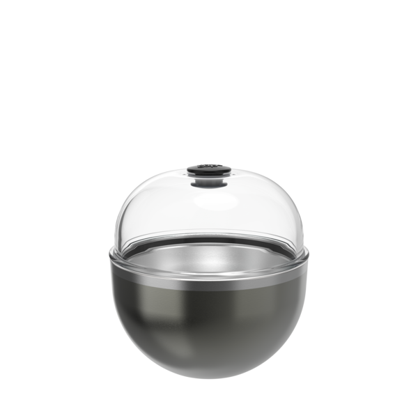 KeepCup Go Bowl Luxe in Nitro, featuring a dark metallic gray rounded base with a clear dome lid and black button closure, shown against a plain white background.