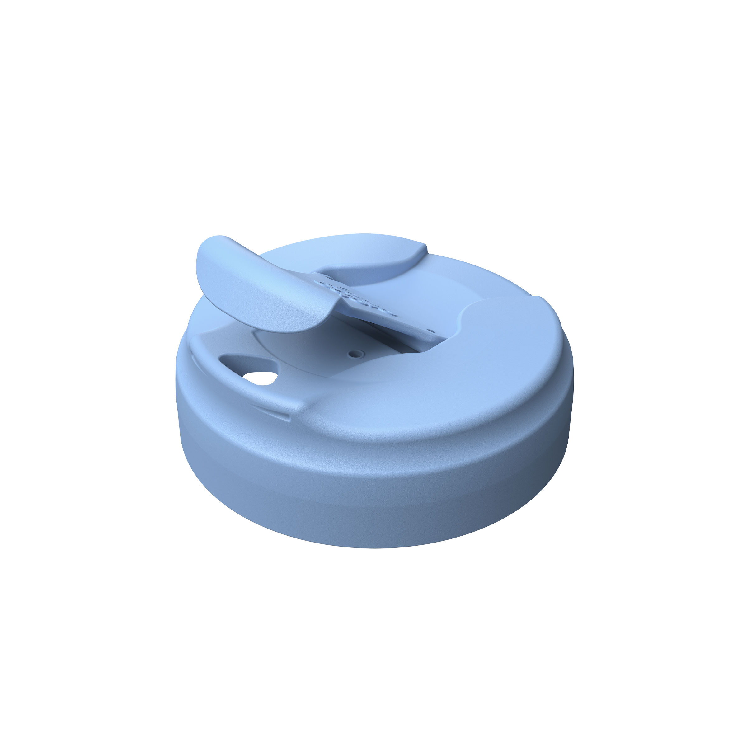 KeepCup Commuter Flip Lid in Orchid, shown from an angled top-down view against a white background, featuring the flip-top closure in the closed position with visible drinking spout opening.