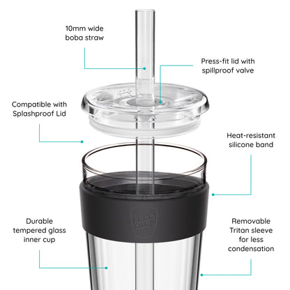 Cold Cup Longplay with Boba Straw - features labeled on a white background  
