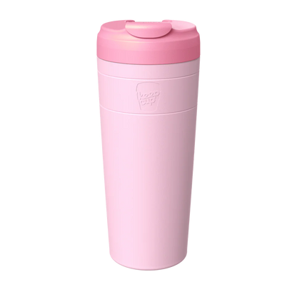 KeepCup Commuter XL 20oz in Pashmak Pink, shown in a straight-on product shot against a white background, featuring a pashmak cup with a peony lid and flip-top closure.