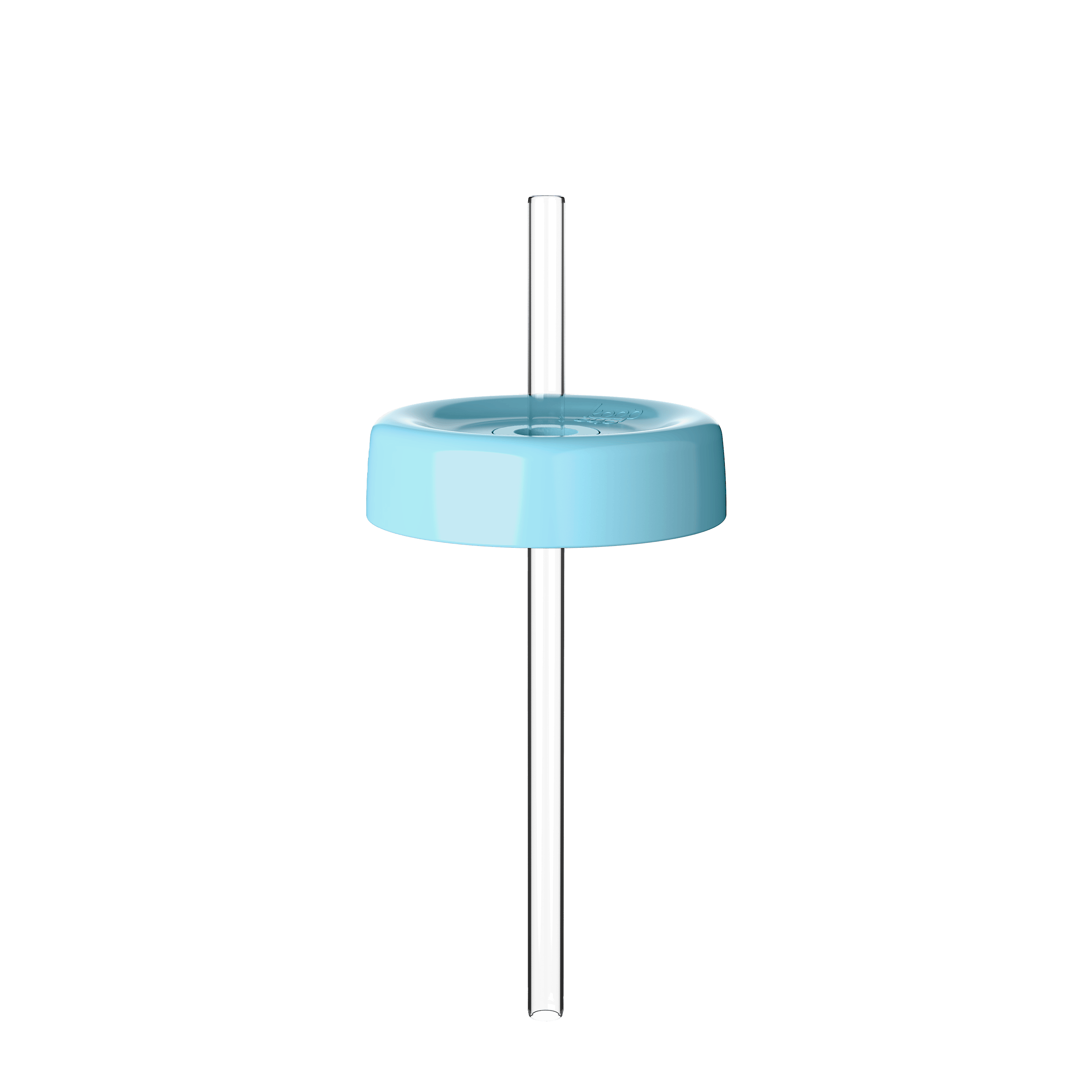 KeepCup Commuter Coffee Straw Lid in Cloud, shown from a front view against a white background, featuring a light blue circular lid with a clear reusable straw inserted through the center.