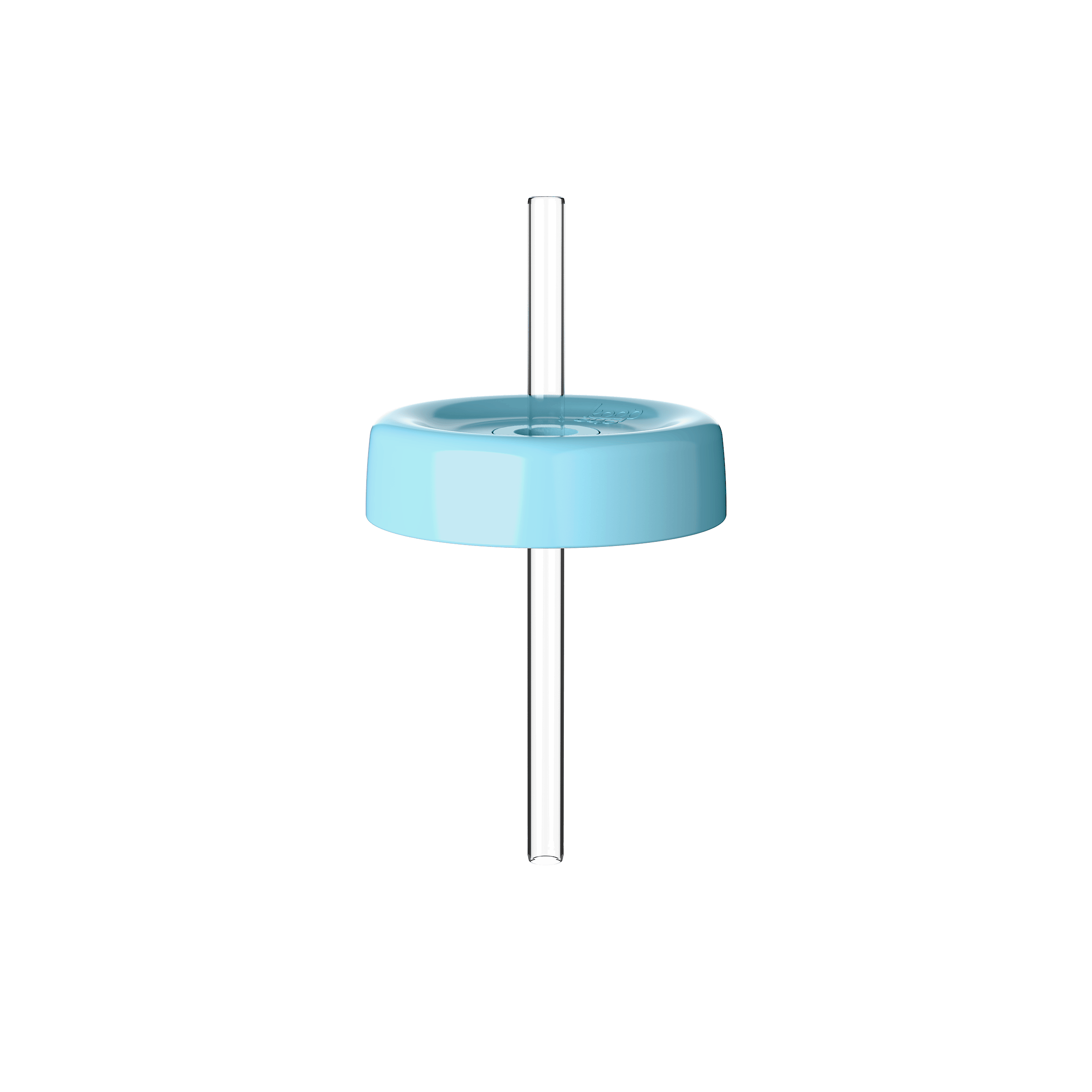 KeepCup Commuter Coffee Straw Lid in Cloud, shown from a straight-on angle featuring the light blue circular lid with a clear reusable straw inserted through the center.