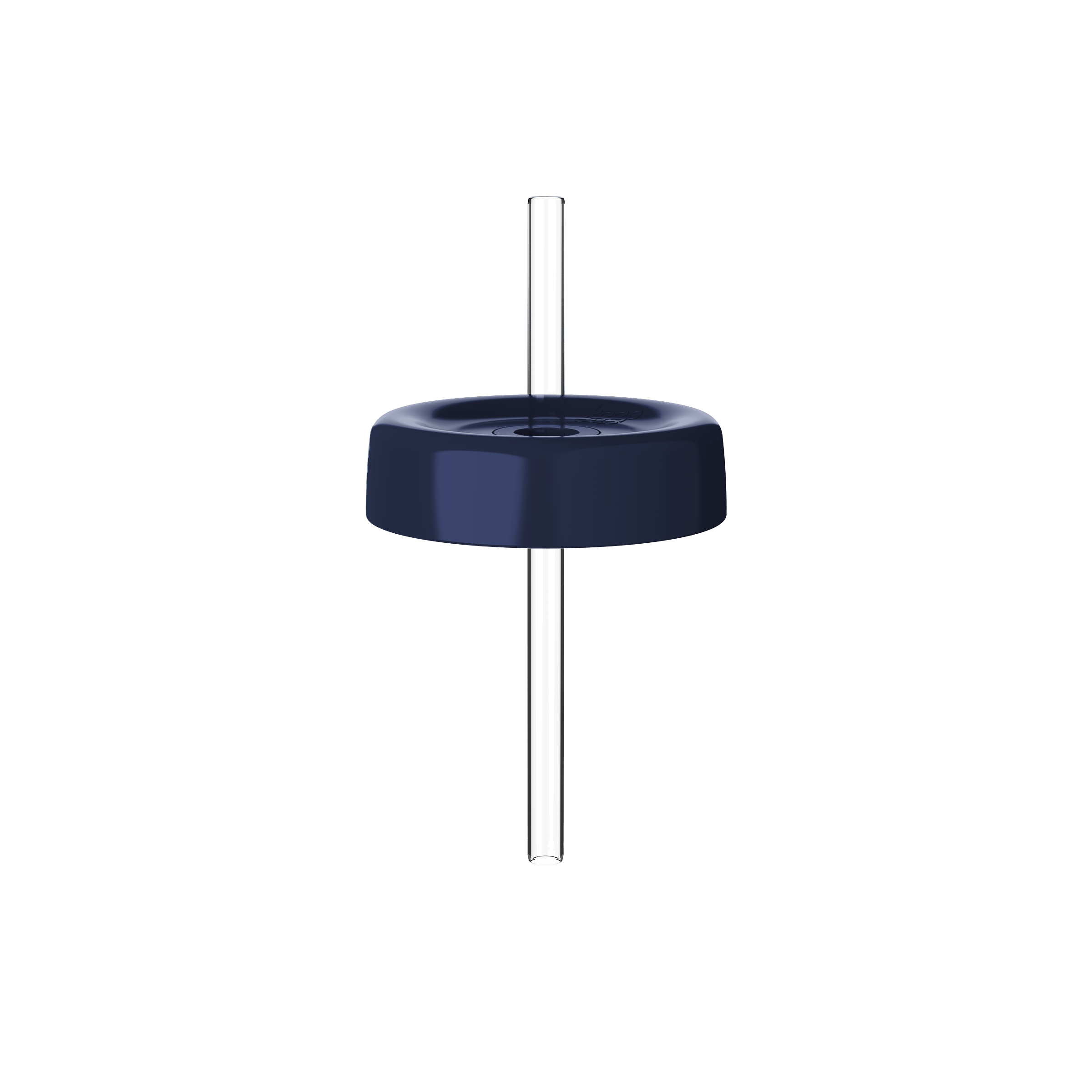 KeepCup Commuter Coffee Straw Lid in Navy, shown from a front angle with a clear reusable straw inserted through the center of the dark blue circular lid.