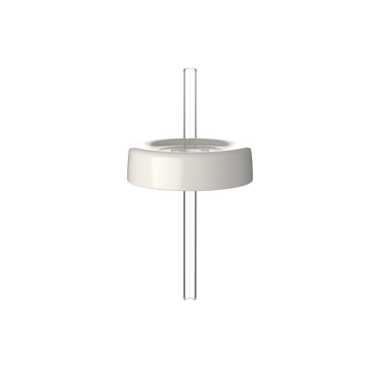 KeepCup Commuter Coffee Straw Lid in Bone color shown from a front angle, featuring a cream-colored circular lid with a clear plastic straw inserted through the center.