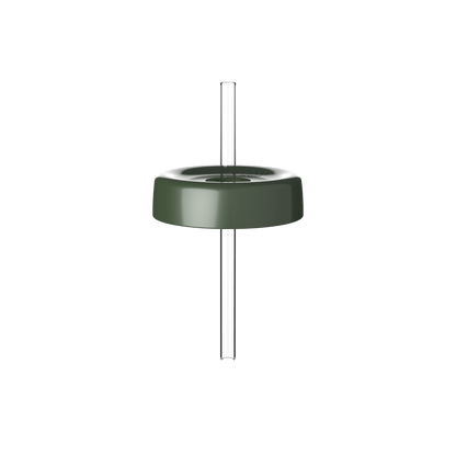 KeepCup Commuter Coffee Straw Lid in Pine, shown from a straight-on angle with the olive green lid and clear reusable straw displayed against a white background.