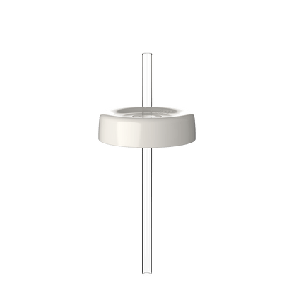 KeepCup Commuter Coffee Straw Lid in Bone color shown from a straight-on angle, featuring a circular off-white lid with a clear reusable straw inserted through the center opening.