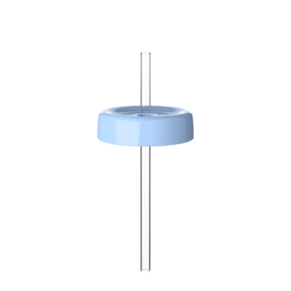 KeepCup Commuter Coffee Straw Lid in Orchid, a light blue circular lid with a clear reusable straw inserted through the center, shown against a white background in a product shot.