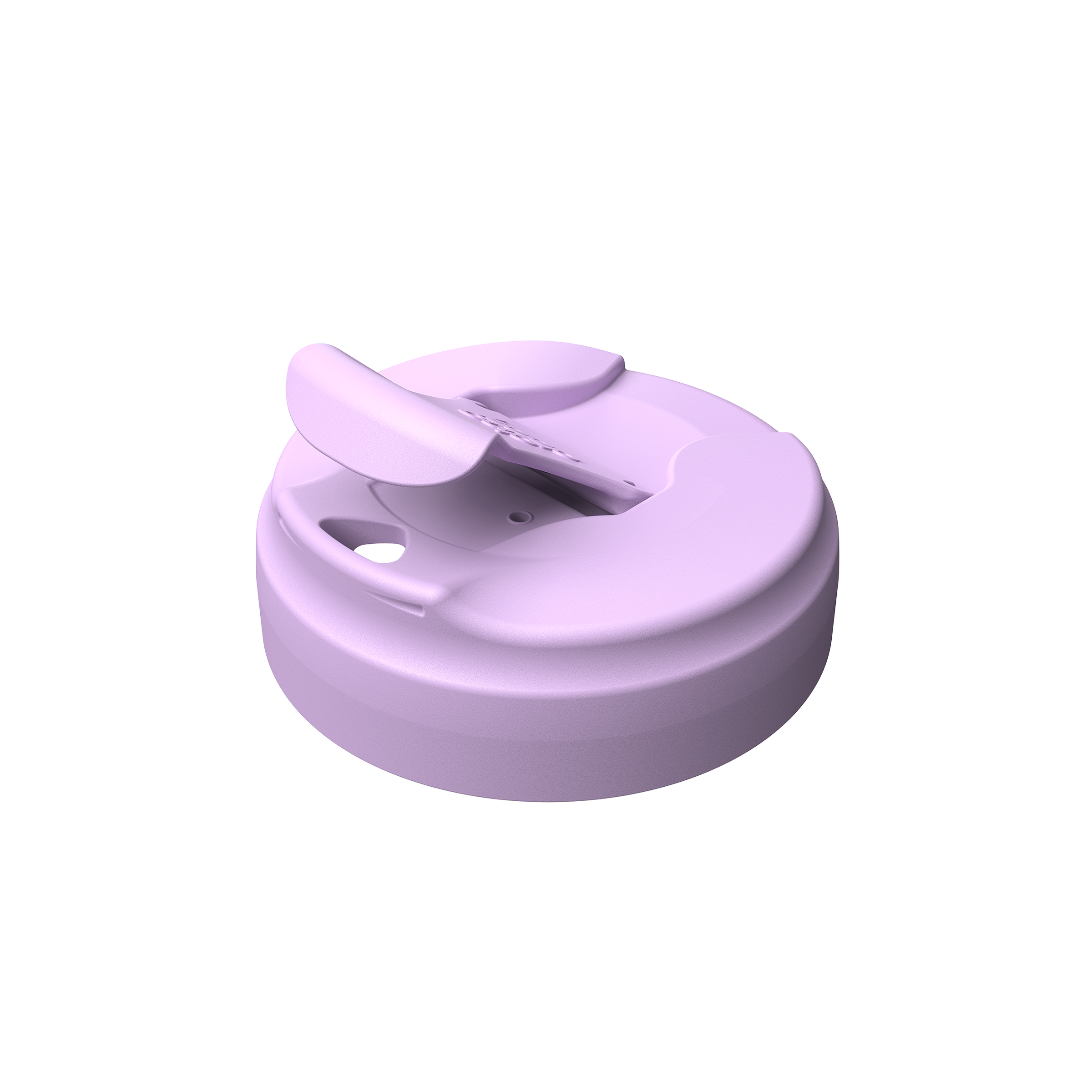 KeepCup Commuter Flip Lid in Wisteria, shown from an angled top view against a white background, featuring the flip-top closure in the open position with visible drinking spout and carry loop.