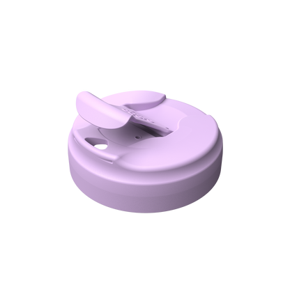 KeepCup Commuter Flip Lid in Wisteria, shown from an angled top view against a white background, featuring the flip-top closure in the open position with visible drinking spout and carry loop.