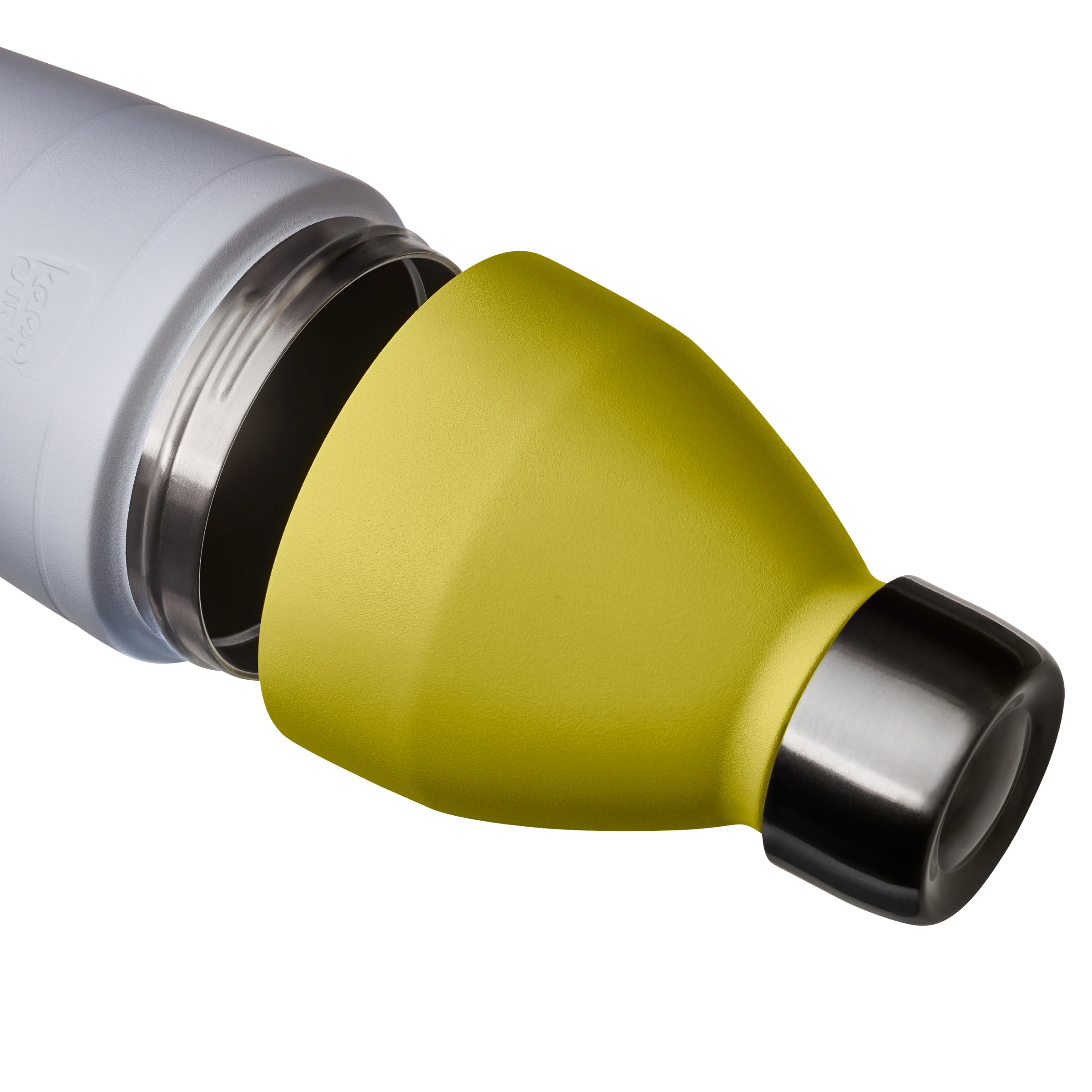 Close-up shot of a yellow and white KeepCup insulated water bottle with a white background