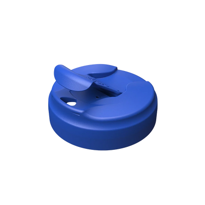 KeepCup Commuter Flip Lid in Electric Blue shown at a three-quarter angle on a white background, with the flip-top closure open to reveal the drinking spout.